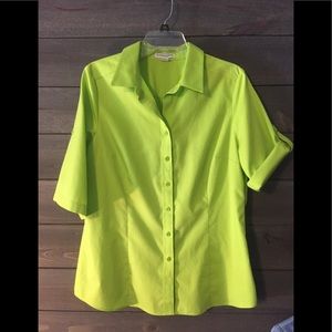 COLDWATER CREEK NO IRON LIME GREEN  BLOUSE